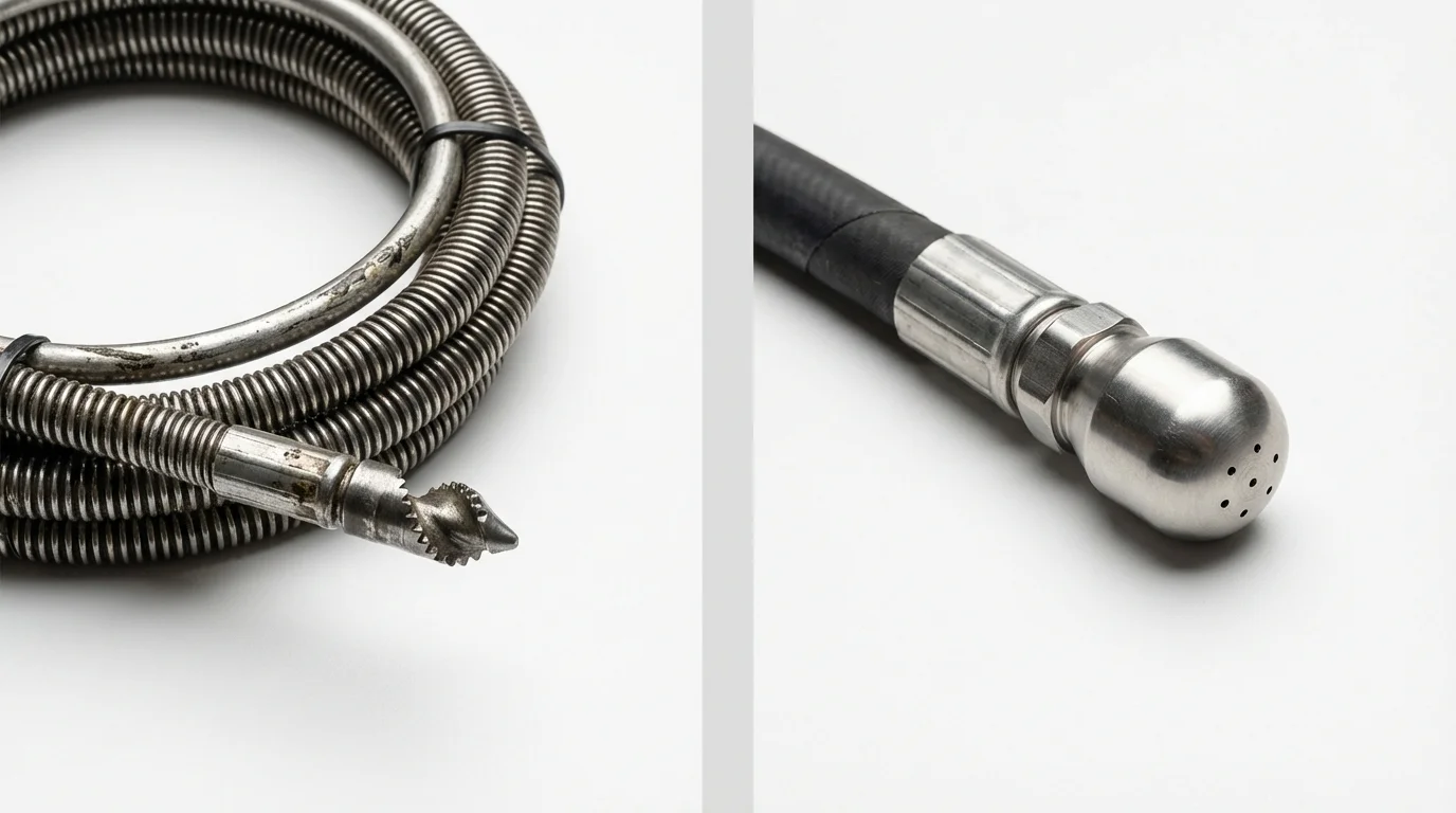 Drain snake cable and hydro jetting nozzle used for drain cleaning in Chauvin, LA