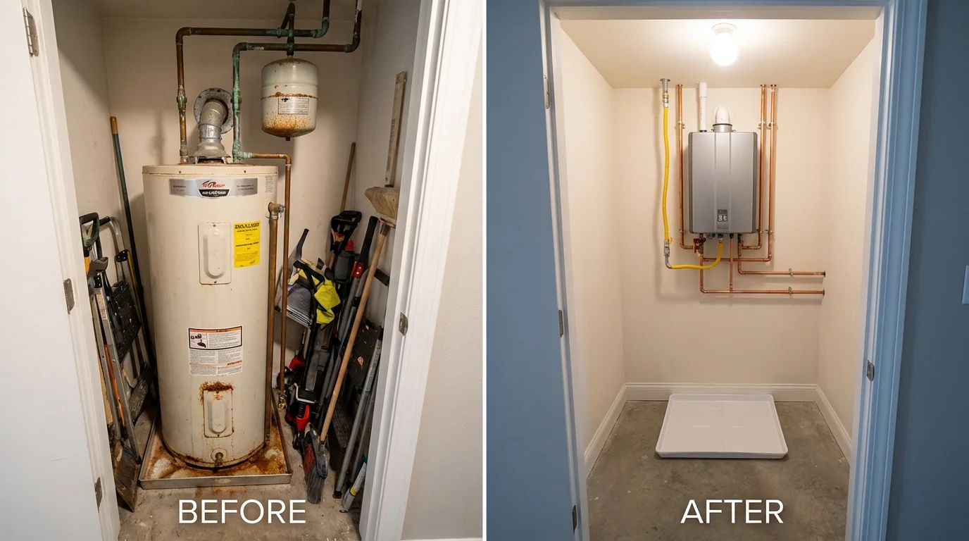 Tank water heater versus wall-mounted tankless unit comparison for Chauvin, LA homeowners