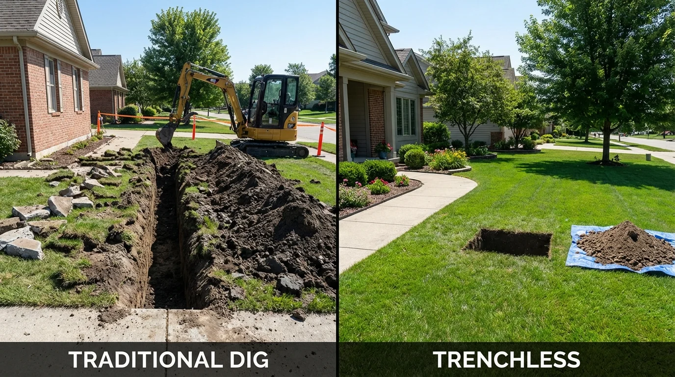 Trenchless sewer repair with minimal yard damage versus traditional excavation in Chauvin, LA